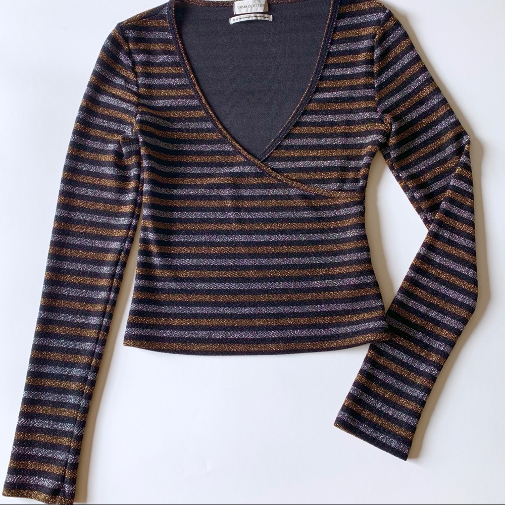 Urban Outfitters Metallic Striped Wrap Top